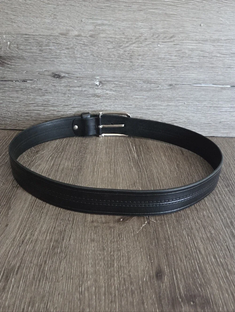 Vera Pelle Men's Black Leather Belt with Silver Buckle 42